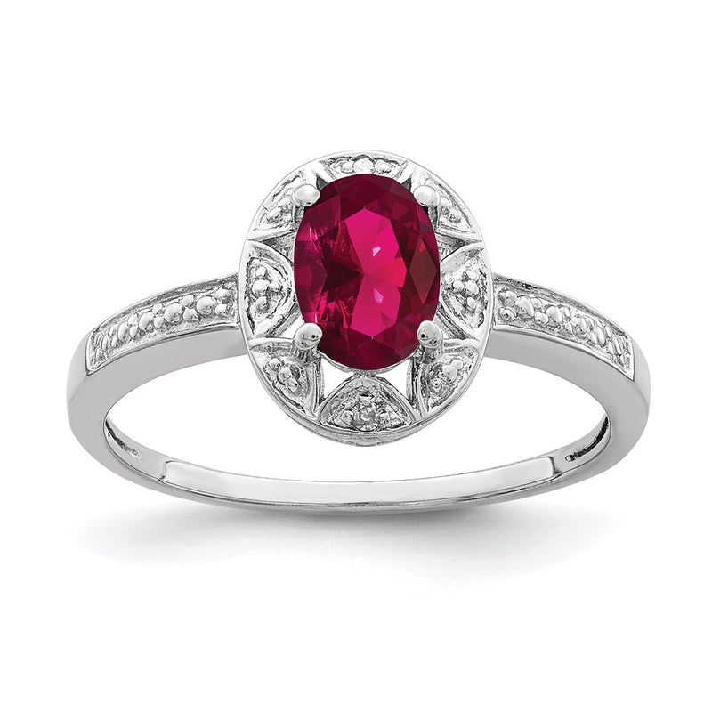 Sterling Silver Rhodium-Plated Diam. & Created Ruby Ring