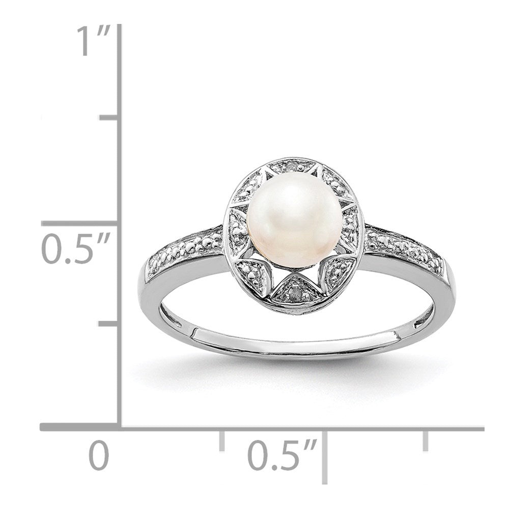Sterling Silver Rhodium-Plated Diam. & Fw Cultured Pearl Ring