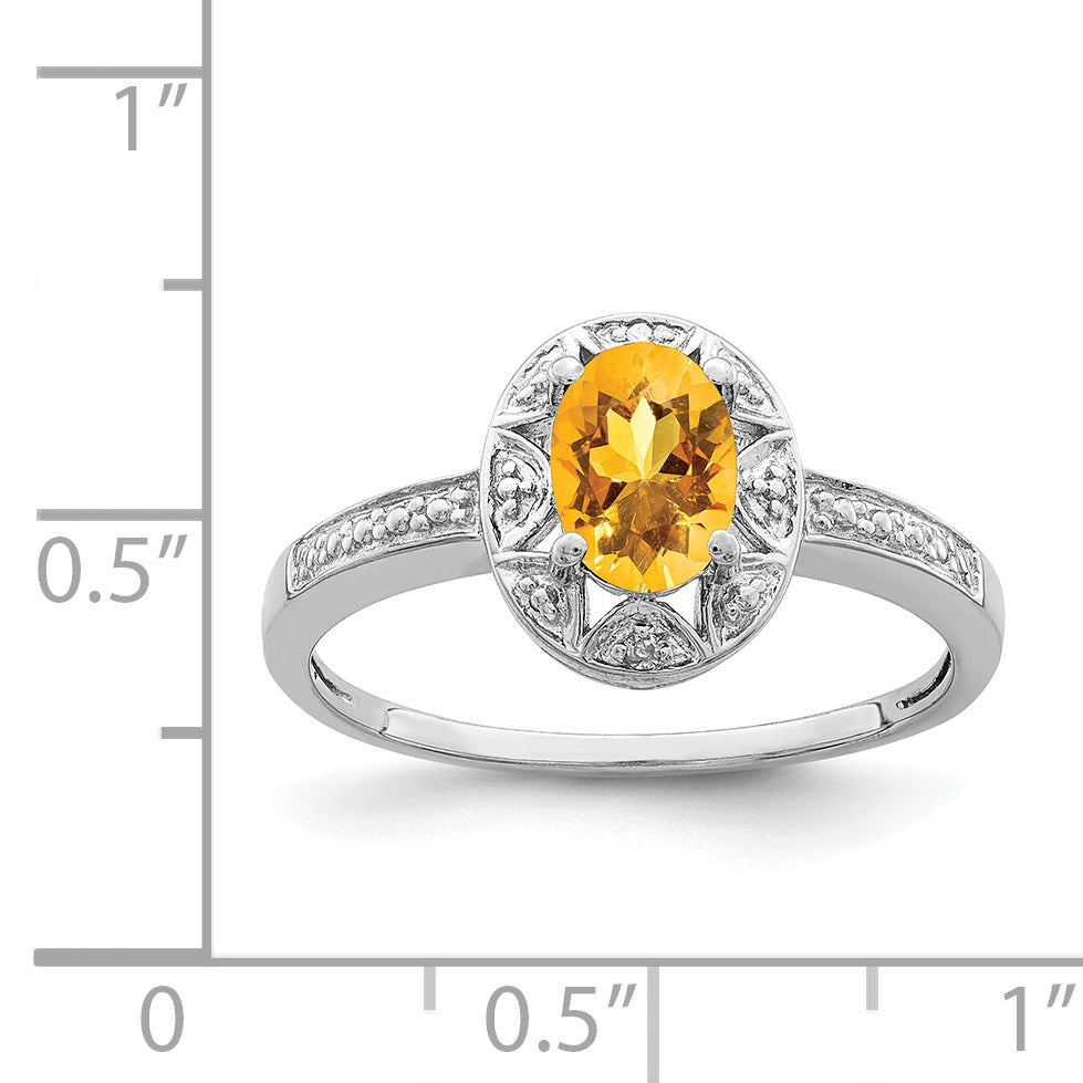 Sterling Silver Rhodium-Plated Diam. & Citrine Ring