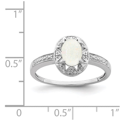 Sterling Silver Rhodium-Plated Diam. & Created Opal Ring