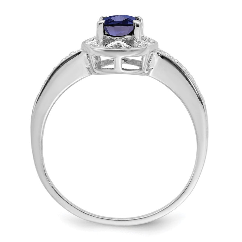 Sterling Silver Rhodium-Plated Diam. & Created Sapphire Ring