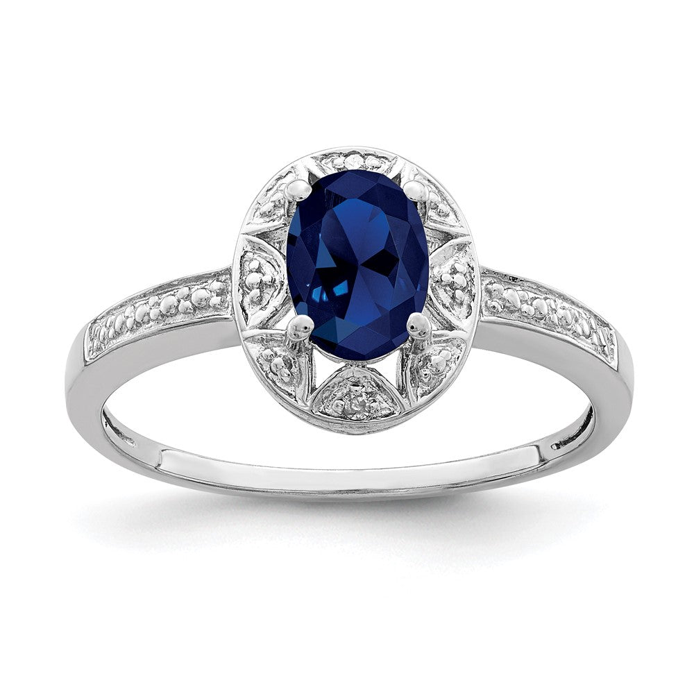 Sterling Silver Rhodium-Plated Diam. & Created Sapphire Ring