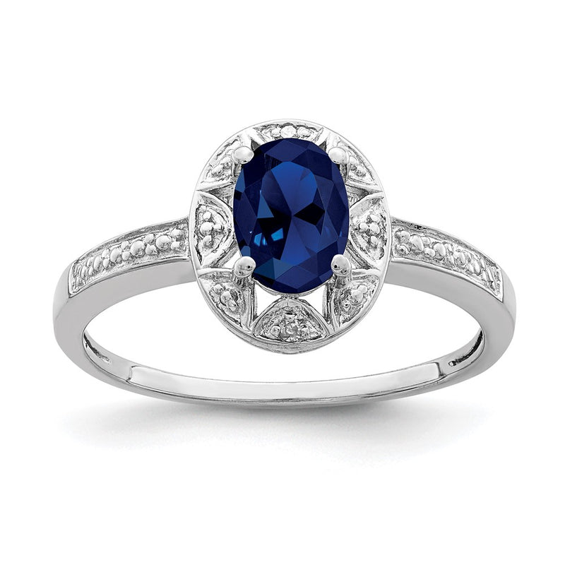 Sterling Silver Rhodium-Plated Diam. & Created Sapphire Ring