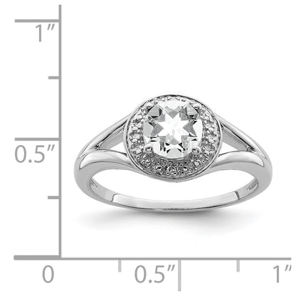 Sterling Silver Rhodium-Plated Diam. & White Topaz Ring