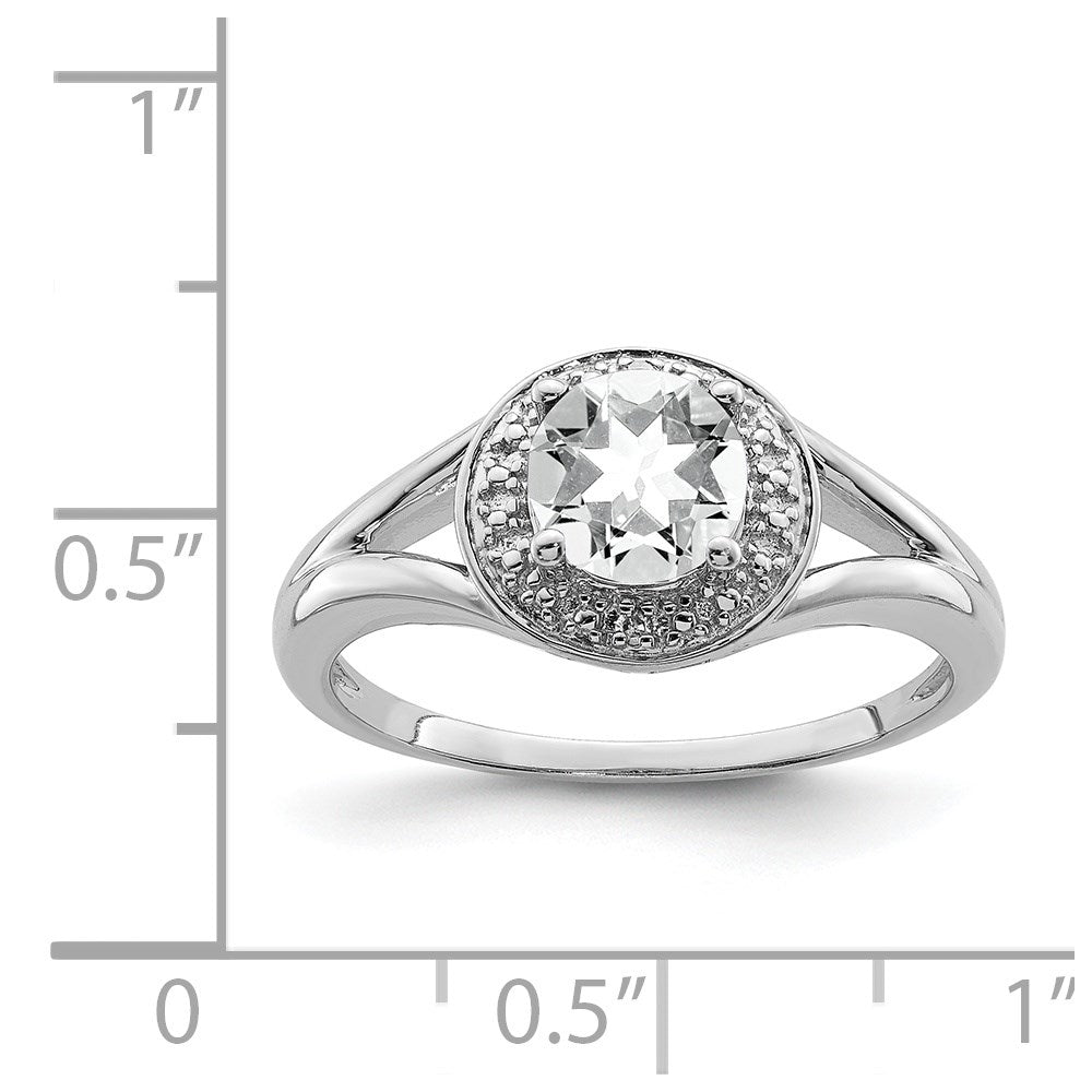 Sterling Silver Rhodium-Plated Diam. & White Topaz Ring
