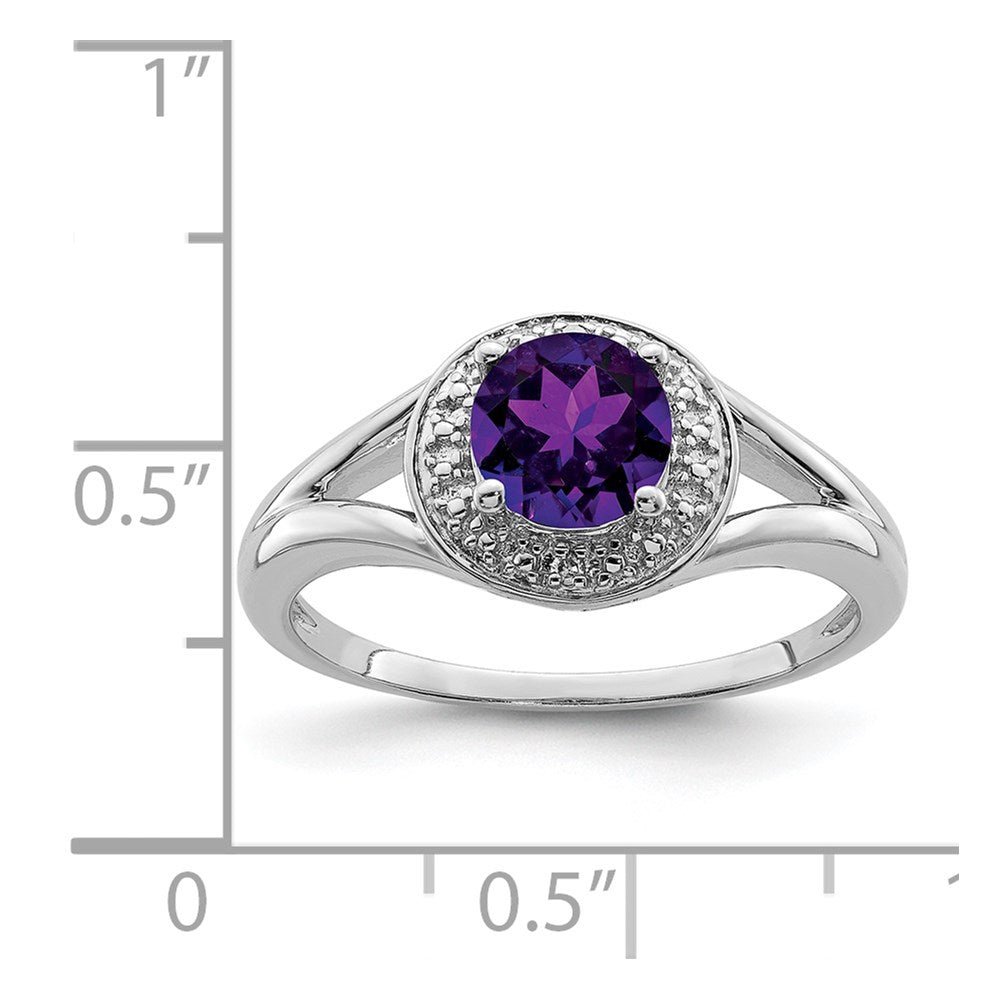 Sterling Silver Rhodium-Plated Diam. & Amethyst Ring
