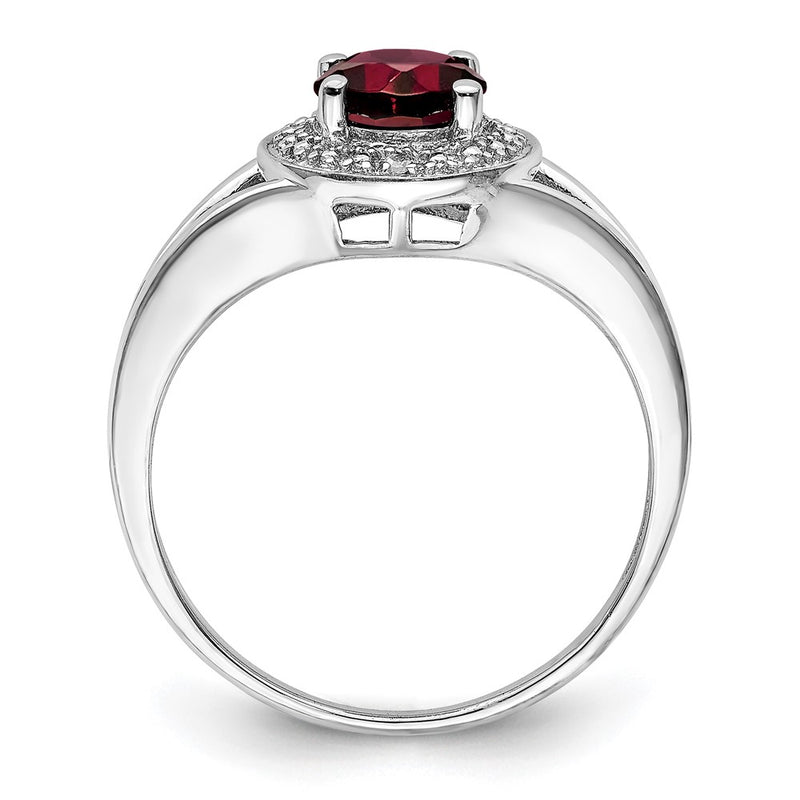 Sterling Silver Rhodium-Plated Diam. & Garnet Ring
