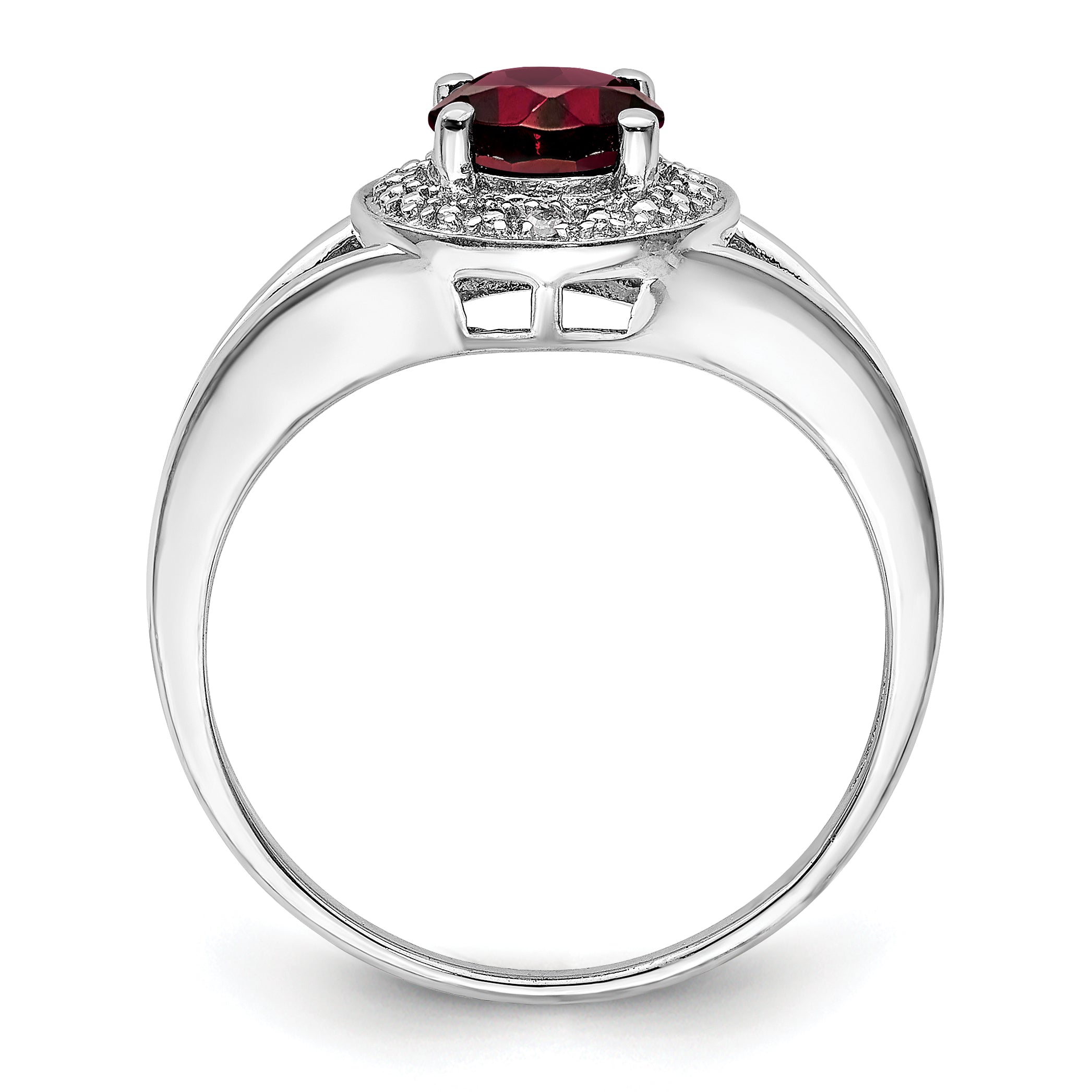 Sterling Silver Rhodium-Plated Diam. & Garnet Ring