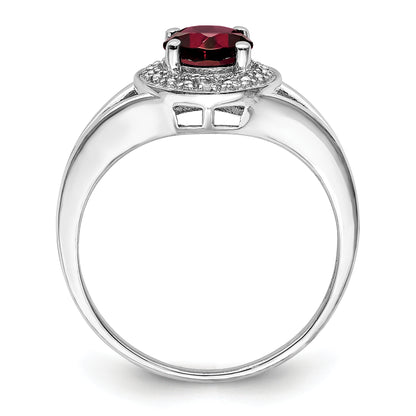 Sterling Silver Rhodium-Plated Diam. & Garnet Ring