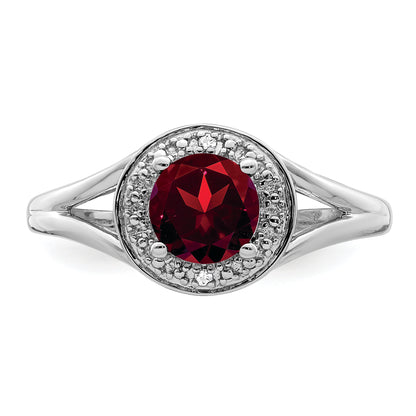 Sterling Silver Rhodium-Plated Diam. & Garnet Ring