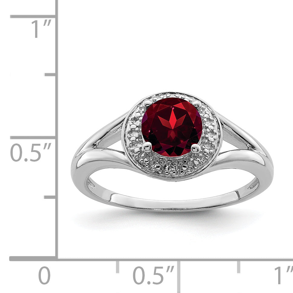Sterling Silver Rhodium-Plated Diam. & Garnet Ring
