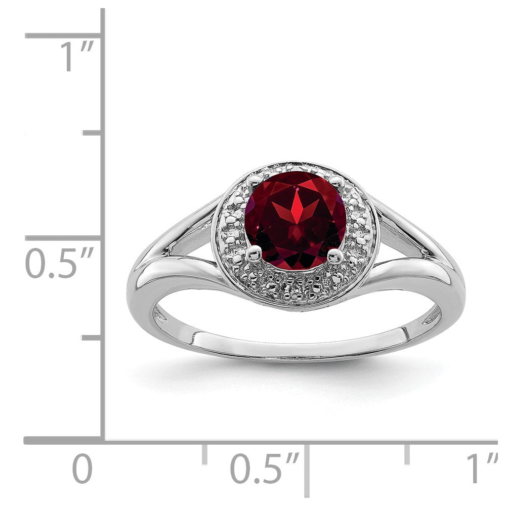Sterling Silver Rhodium-Plated Diam. & Garnet Ring