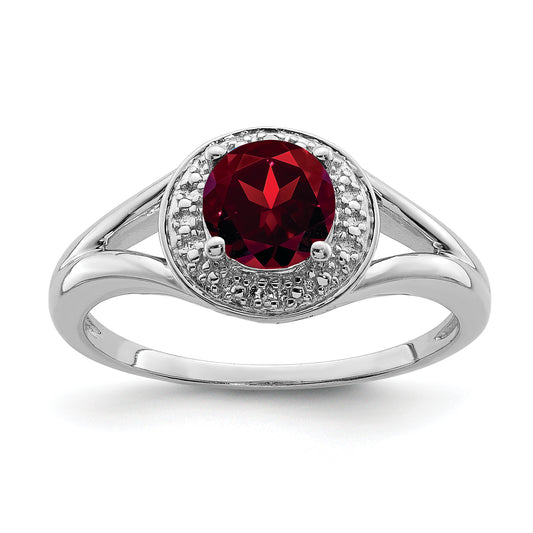 Sterling Silver Rhodium-Plated Diam. & Garnet Ring
