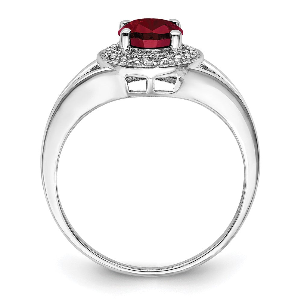 Sterling Silver Rhodium-Plated Diam. & Created Ruby Ring