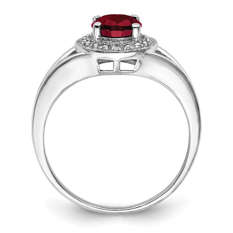 Sterling Silver Rhodium-Plated Diam. & Created Ruby Ring