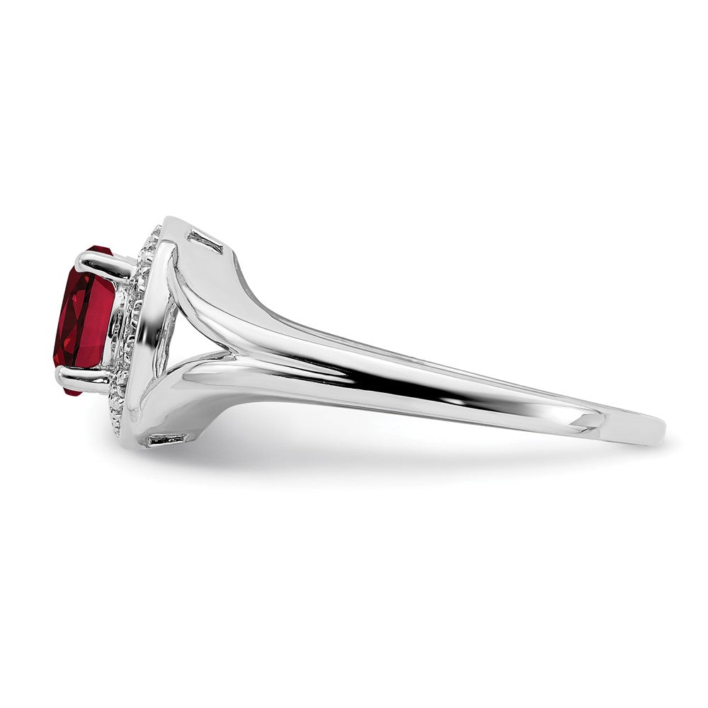 Sterling Silver Rhodium-Plated Diam. & Created Ruby Ring