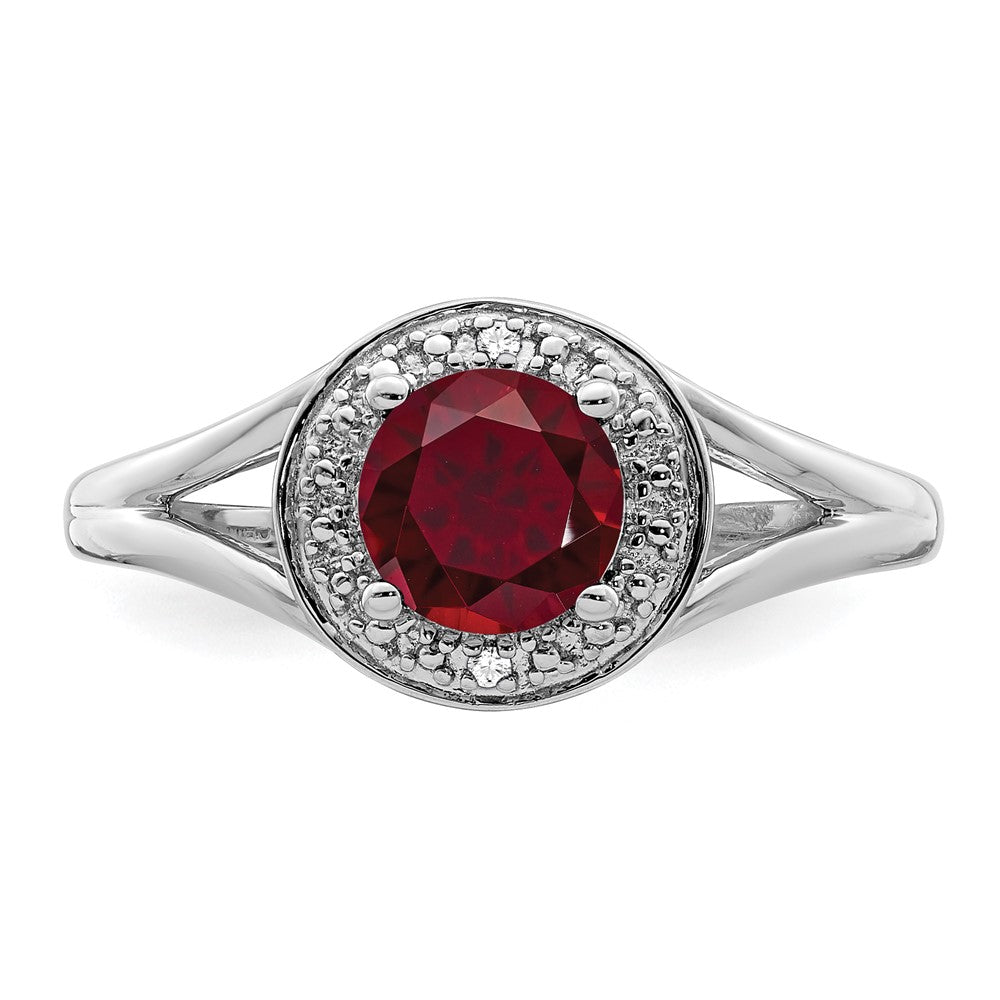 Sterling Silver Rhodium-Plated Diam. & Created Ruby Ring