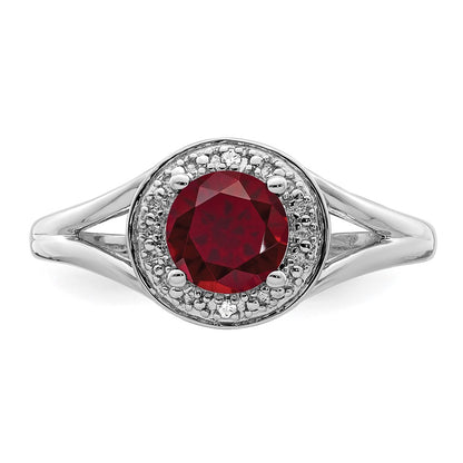 Sterling Silver Rhodium-Plated Diam. & Created Ruby Ring