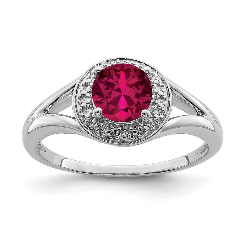 Sterling Silver Rhodium-Plated Diam. & Created Ruby Ring