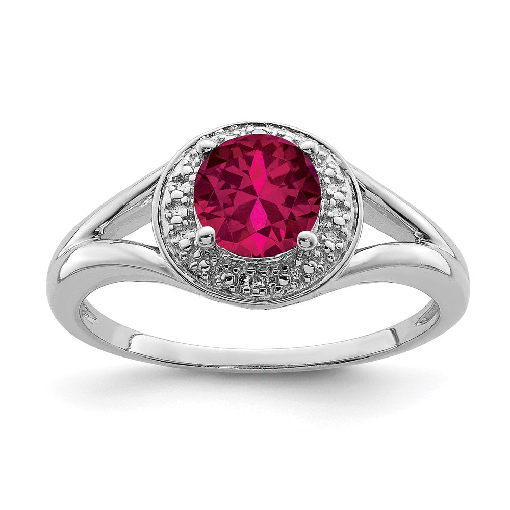 Sterling Silver Rhodium-Plated Diam. & Created Ruby Ring