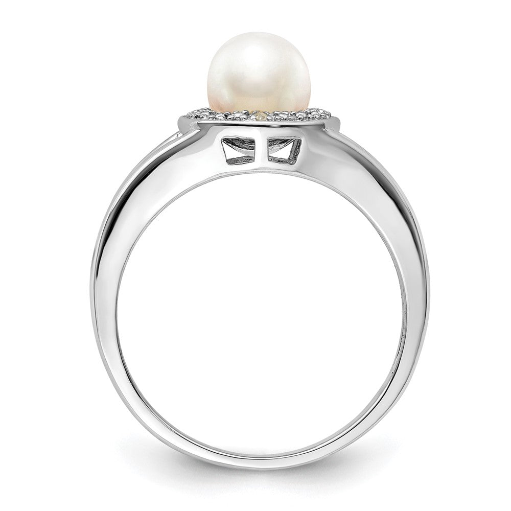 Sterling Silver Rhodium-Plated Diam. & Fw Cultured Pearl Ring