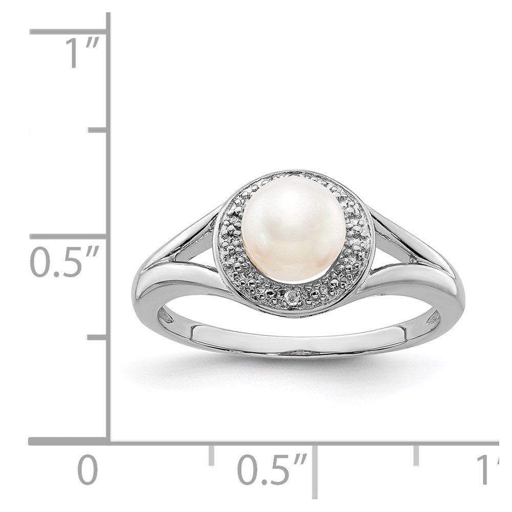 Sterling Silver Rhodium-Plated Diam. & Fw Cultured Pearl Ring