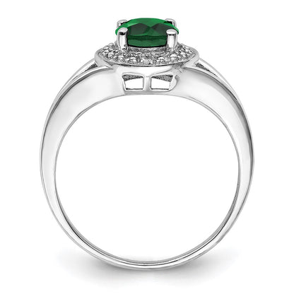 Sterling Silver Rhodium-Plated Diam. & Created Emerald Ring