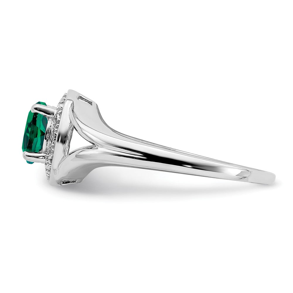 Sterling Silver Rhodium-Plated Diam. & Created Emerald Ring