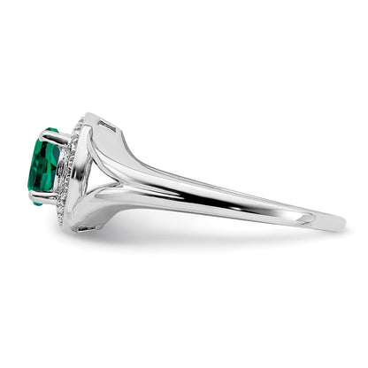 Sterling Silver Rhodium-Plated Diam. & Created Emerald Ring