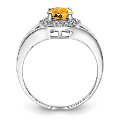 Sterling Silver Rhodium-Plated Diam. & Citrine Ring