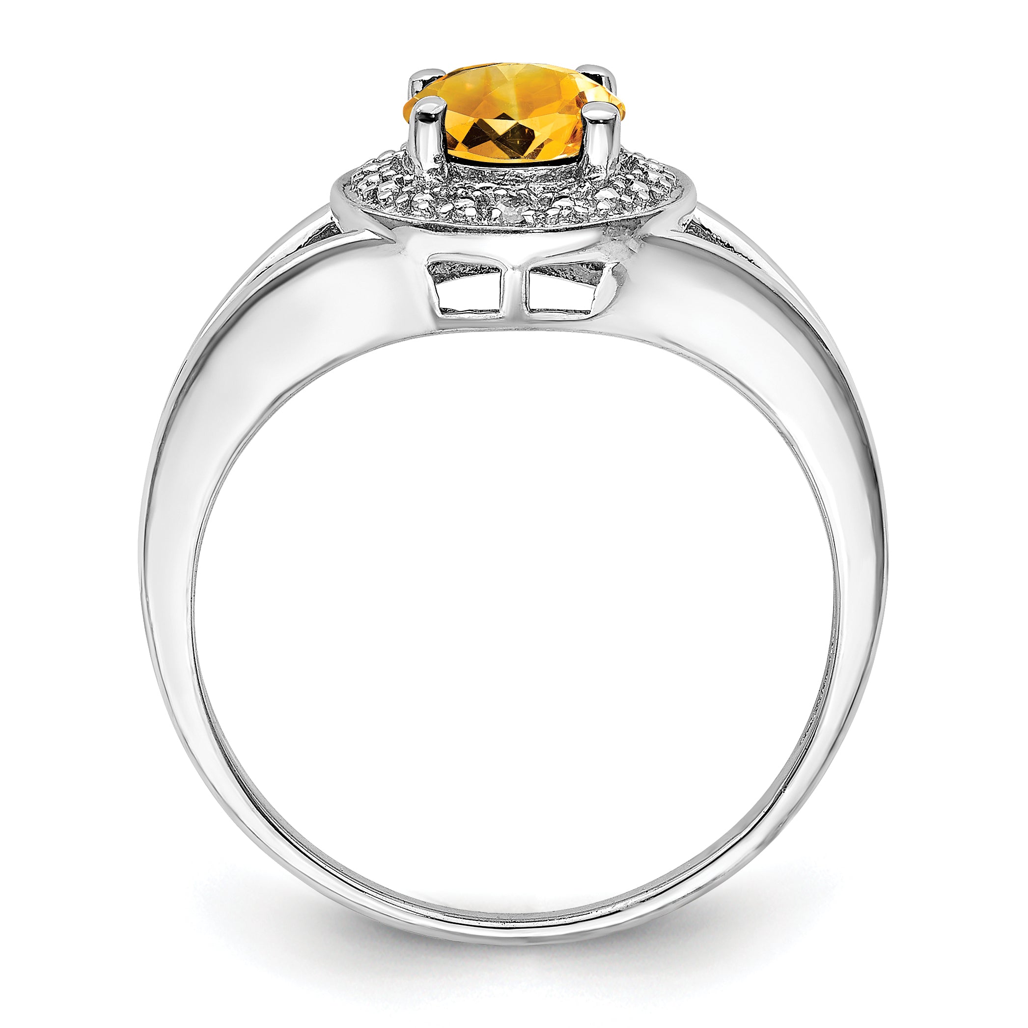 Sterling Silver Rhodium-Plated Diam. & Citrine Ring