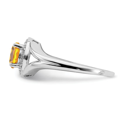 Sterling Silver Rhodium-Plated Diam. & Citrine Ring