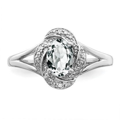 Sterling Silver Rhodium-Plated Diam. & White Topaz Ring