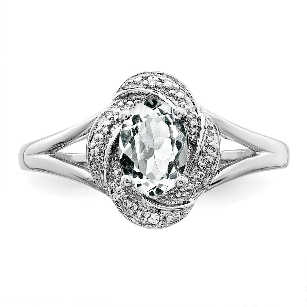 Sterling Silver Rhodium-Plated Diam. & White Topaz Ring