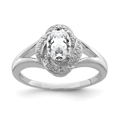 Sterling Silver Rhodium-Plated Diam. & White Topaz Ring