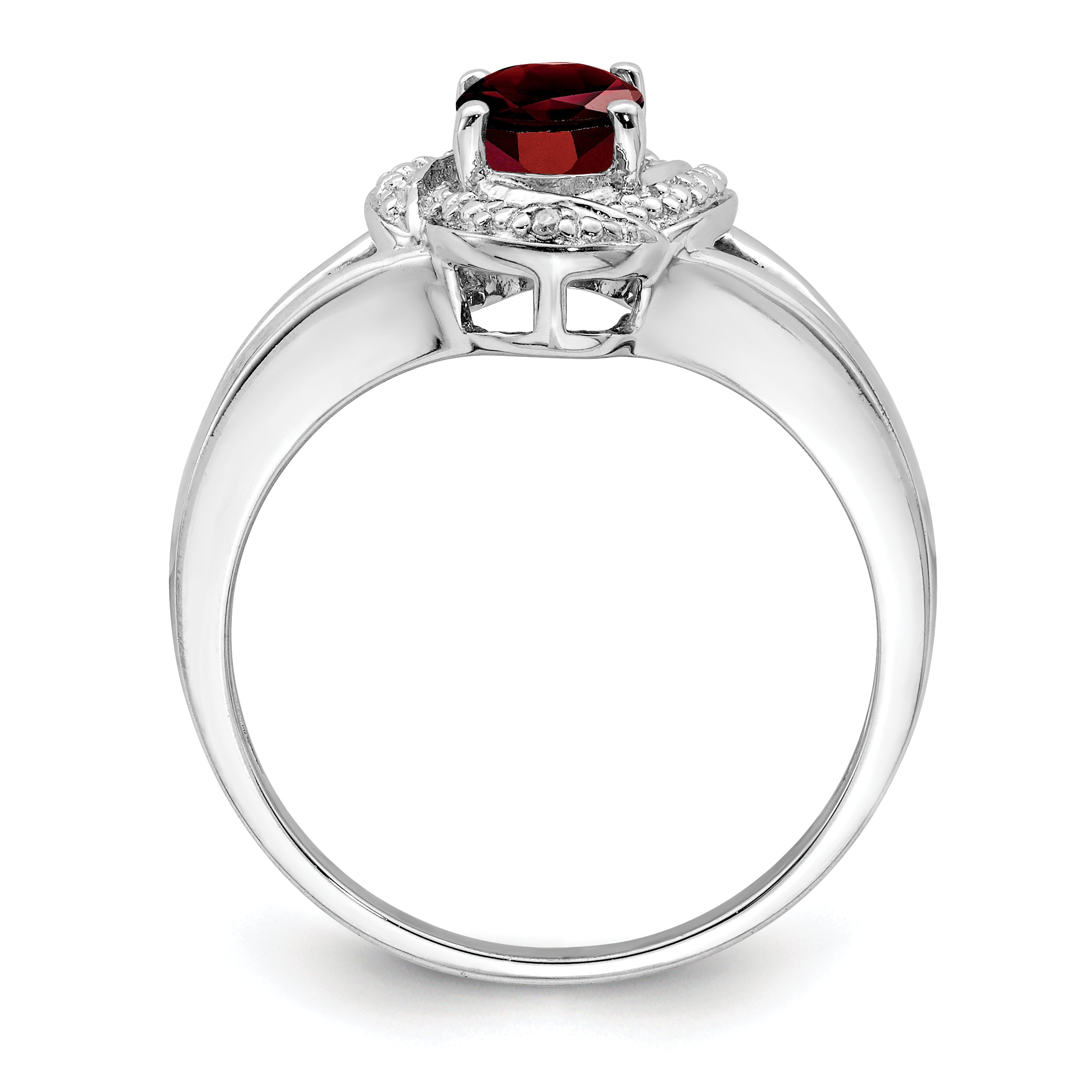 Sterling Silver Rhodium-Plated Diam. & Garnet Ring