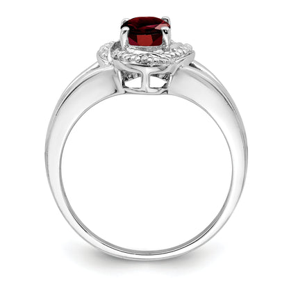 Sterling Silver Rhodium-Plated Diam. & Garnet Ring