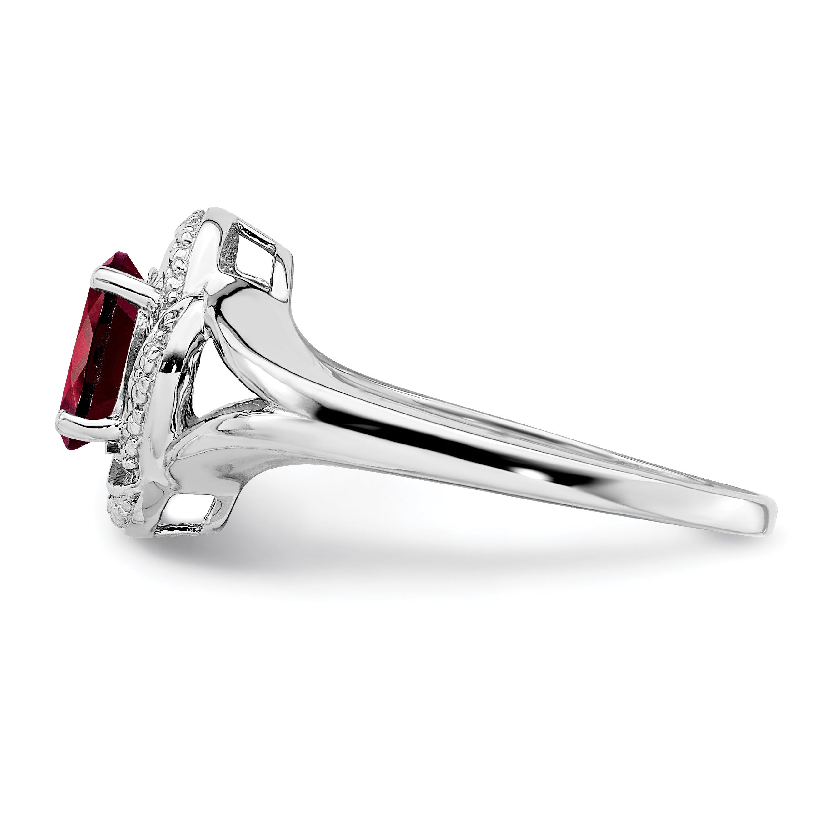 Sterling Silver Rhodium-Plated Diam. & Garnet Ring