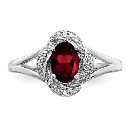 Sterling Silver Rhodium-Plated Diam. & Garnet Ring