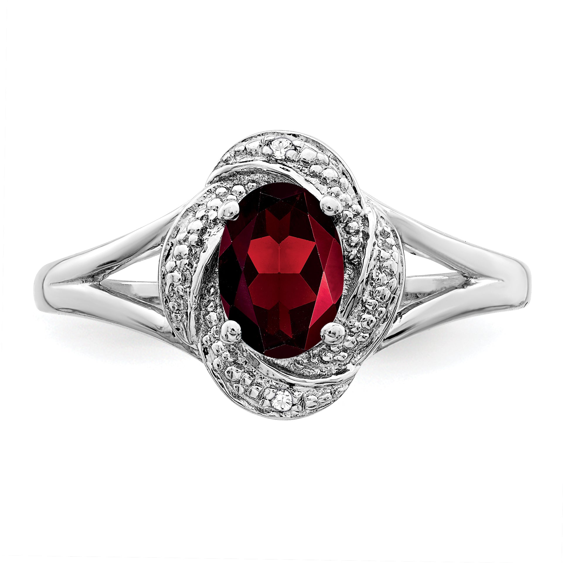 Sterling Silver Rhodium-Plated Diam. & Garnet Ring