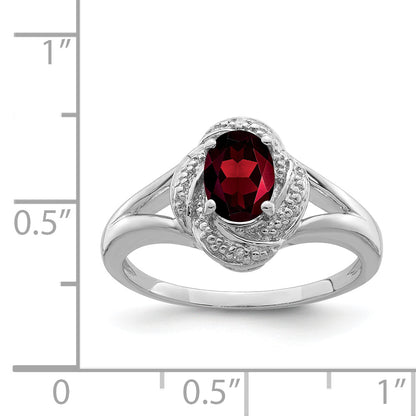 Sterling Silver Rhodium-Plated Diam. & Garnet Ring