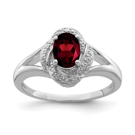 Sterling Silver Rhodium-Plated Diam. & Garnet Ring