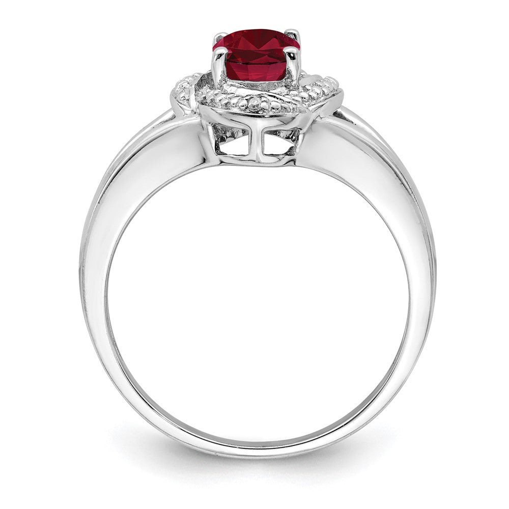 Sterling Silver Rhodium-Plated Diam. & Created Ruby Ring