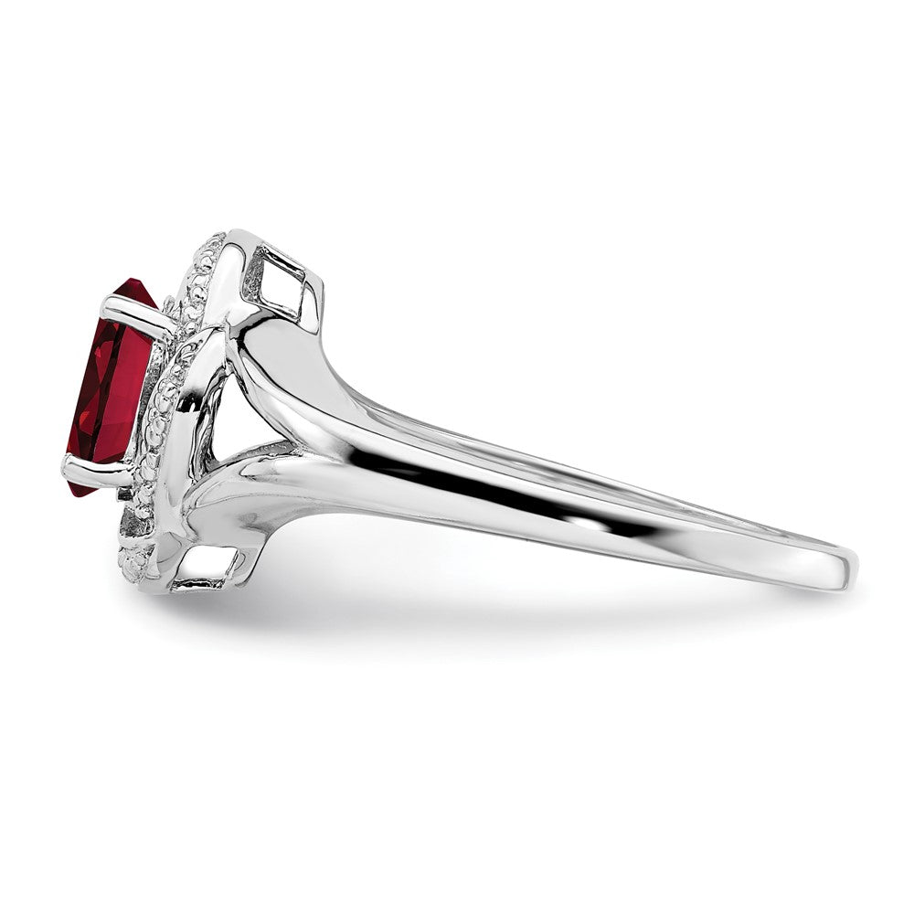 Sterling Silver Rhodium-Plated Diam. & Created Ruby Ring