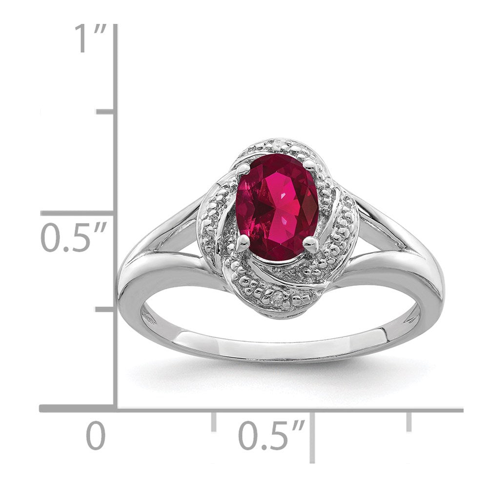 Sterling Silver Rhodium-Plated Diam. & Created Ruby Ring