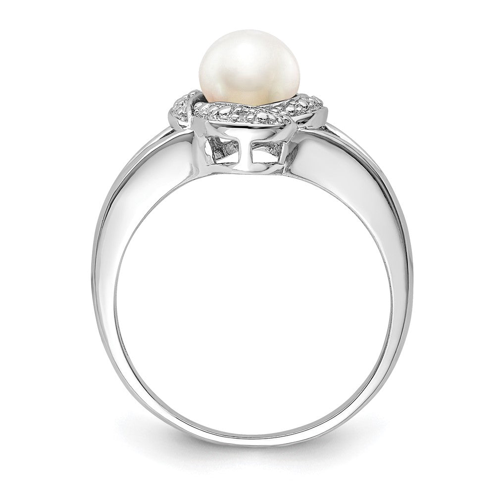 Sterling Silver Rhodium-Plated Diam. & Fw Cultured Pearl Ring