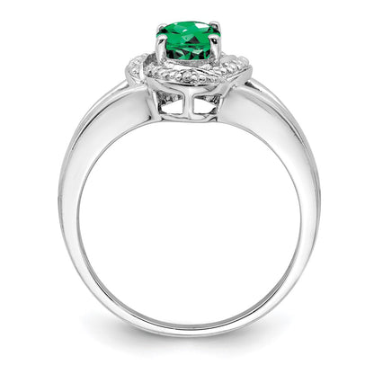 Sterling Silver Rhodium-Plated Diam. & Created Emerald Ring