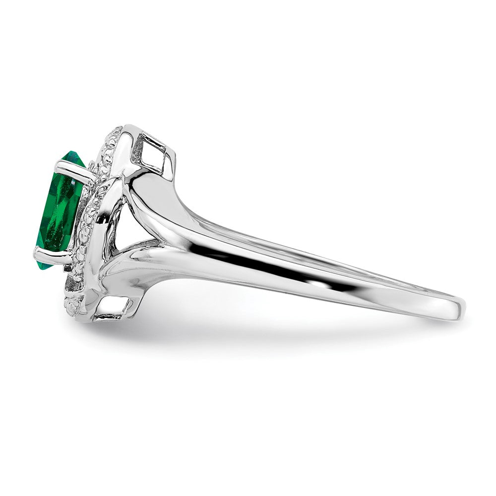 Sterling Silver Rhodium-Plated Diam. & Created Emerald Ring