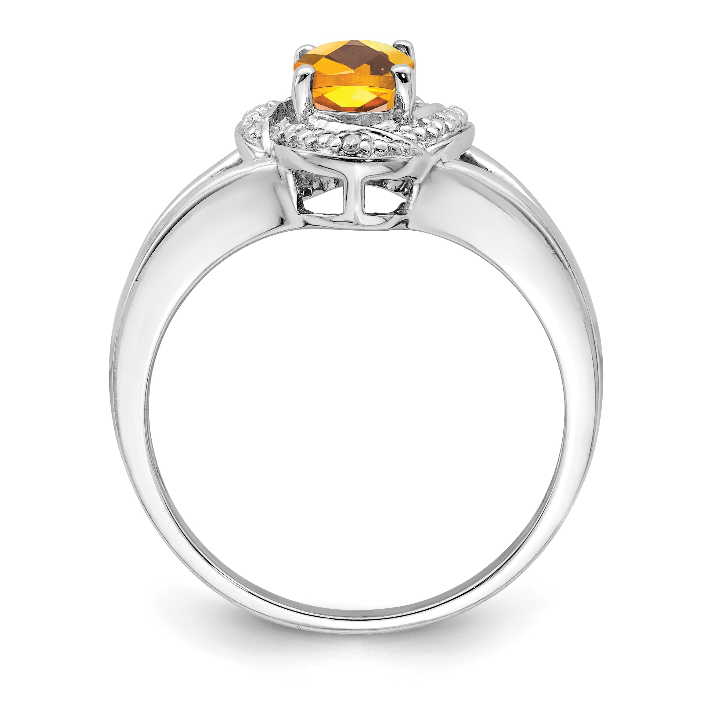 Sterling Silver Rhodium-Plated Diam. & Citrine Ring