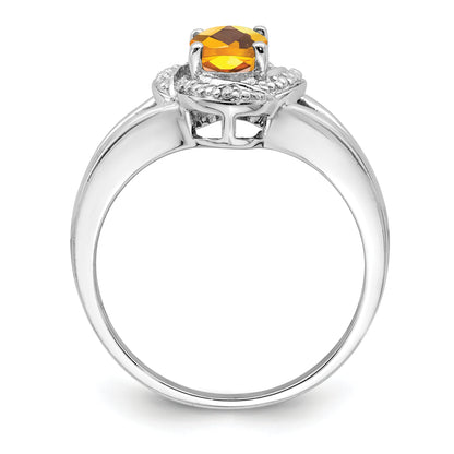 Sterling Silver Rhodium-Plated Diam. & Citrine Ring